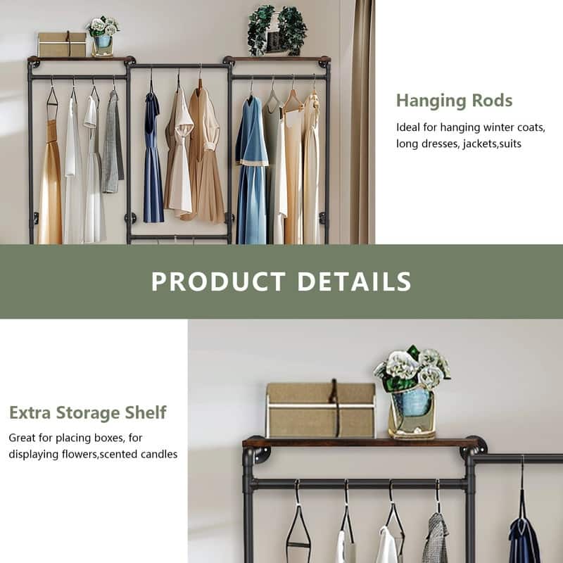 Industrial Pipe Clothes Rack Wall Mounted Clothing Rack Wardrobe Storage Clothes