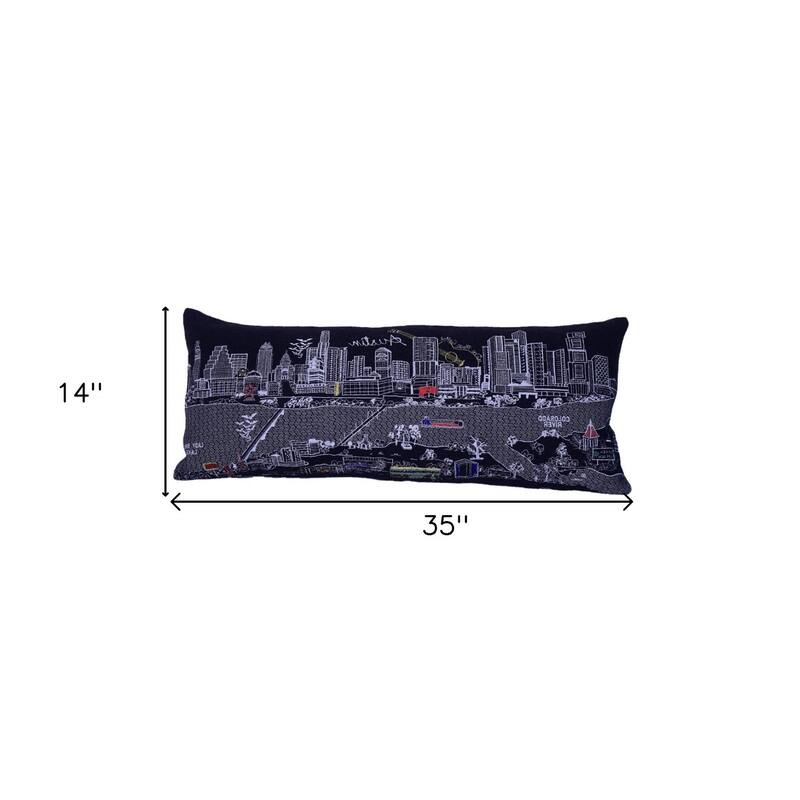 HomeRoots 35" Black Austin Nighttime Skyline Lumbar Decorative Pillow