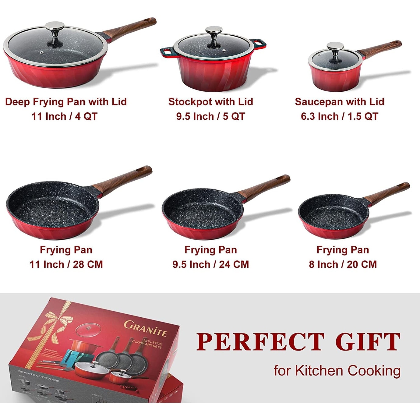 Pots and Pans Set - Kitchen Nonstick Cookware Sets Granite Roasting Pan  Beige