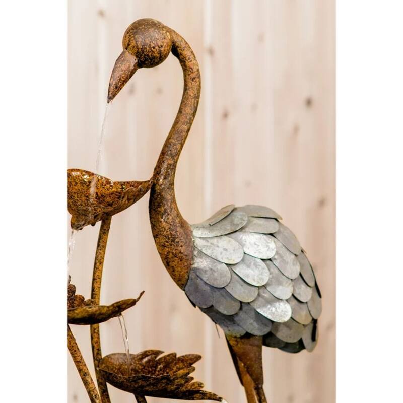 45" Flamingo with Leaves in Pail Outdoor Patio Garden Fountain