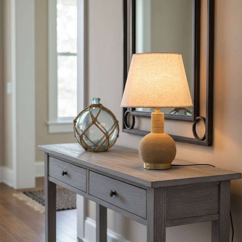 Amber 19" Rattan Table Lamp with USB 3-Way Touch Dimmer