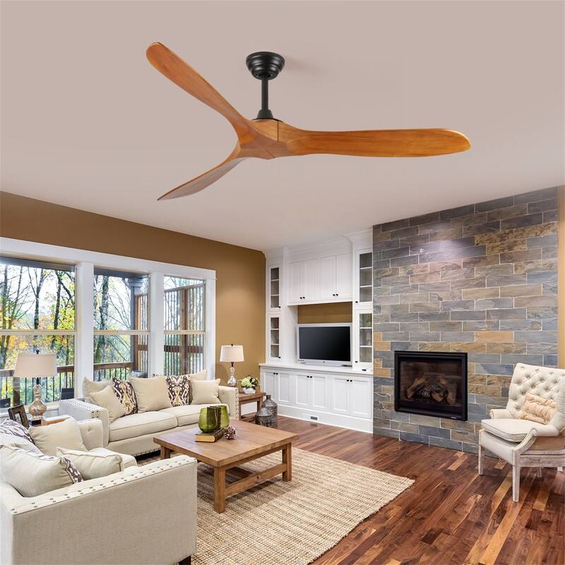 60" Indoor Farmhouse Wood Ceiling Fan with Remote Control