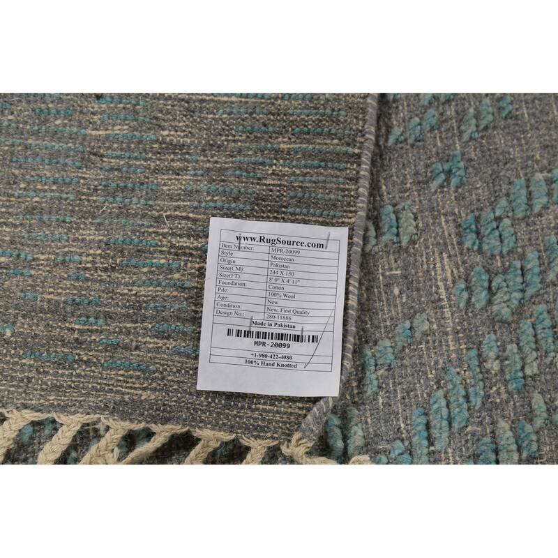 All-Over Gray & Blue Moroccan Abstract Area Rug Handmade Wool Carpet - 4'11"x 8'0"