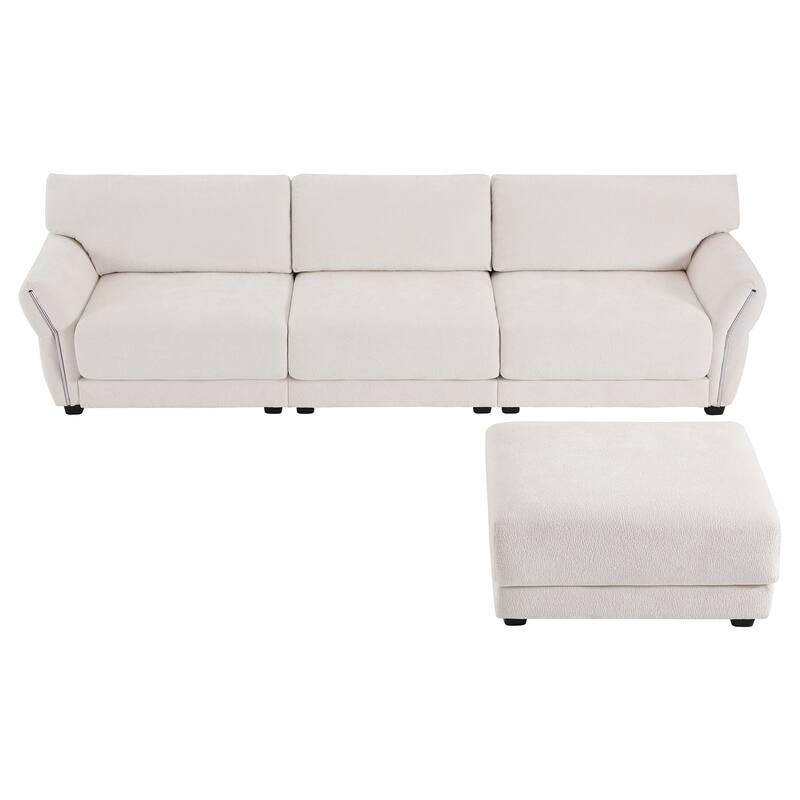 L-Shaped Modular Sectional Sofa with Ottoman, High Density Foam 4 Seater Sofa, Chenille Sofa with USB & Type-C Charger Ports