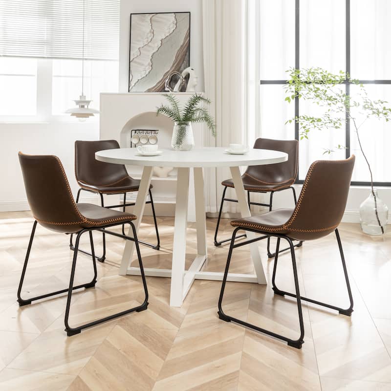 Roundhill Furniture Varna 5-Piece Round Dining Set, Trestle Dining Table with 4 Chairs
