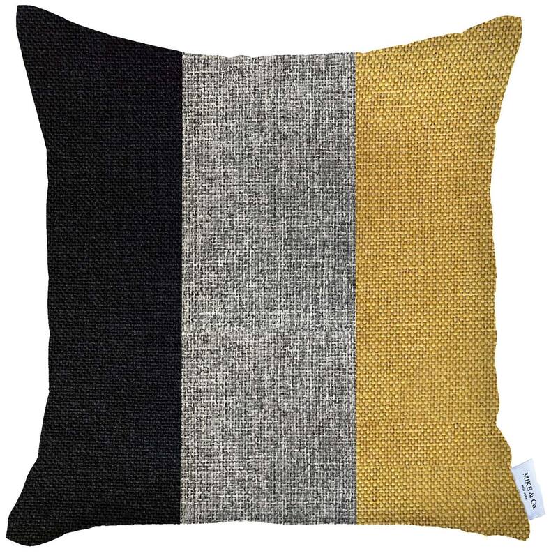 HomeRoots 18" X 18" Black And Yellow Geometric Zippered Handmade Polyester Throw Pillow Cover