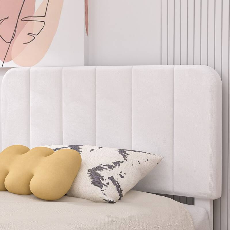 VECELO 2-Pack Kid Bed Frame Set Twin Size Platform Bed with Adjustable Upholstered Headboard Storage Drawer No Box Spring Needed