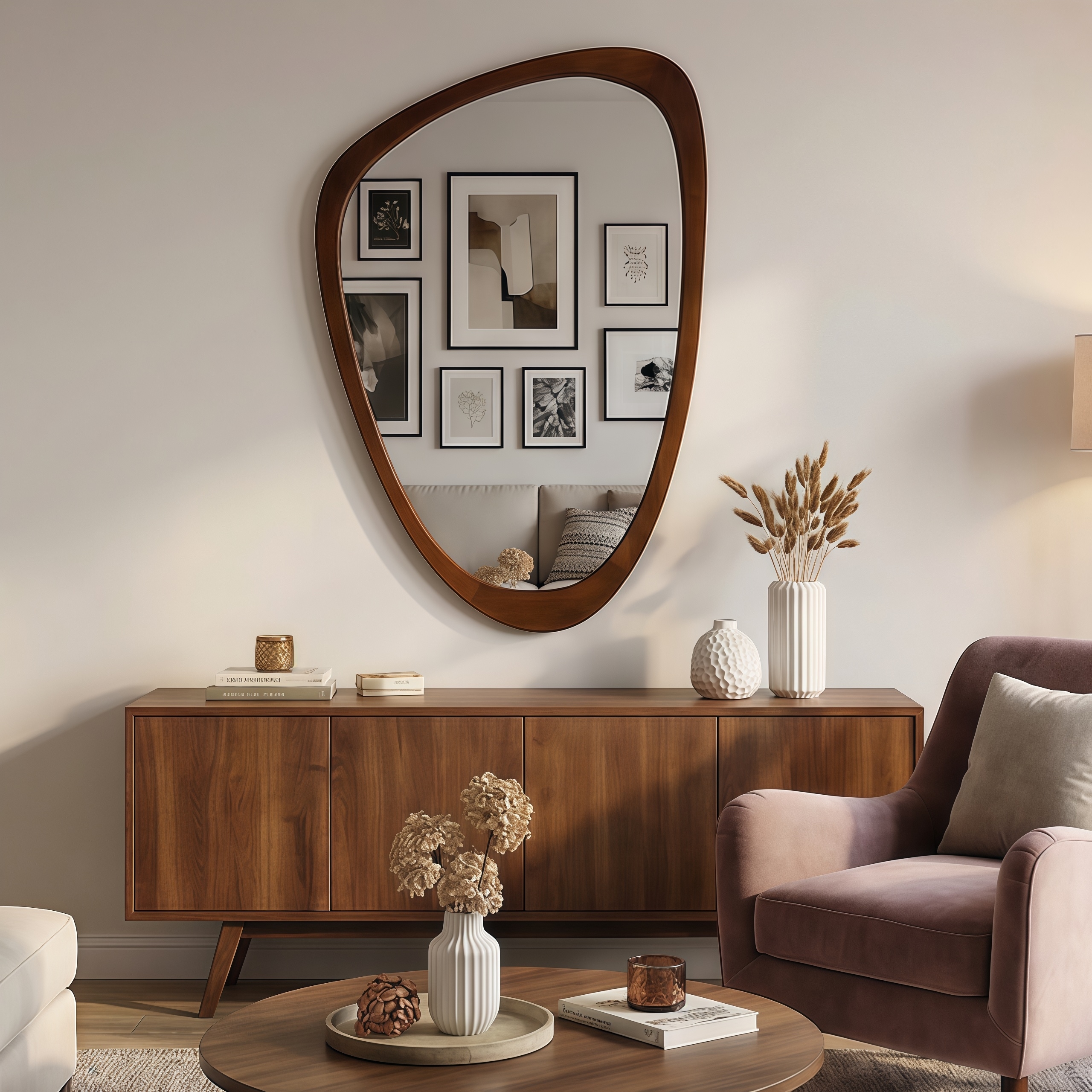24"x36" Irregular Solid Wood Frame Decorative Mirror,For Bedroom, Bathroom, Living Room, Entryway