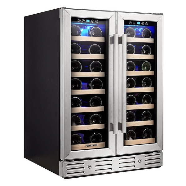 Kalamera 24'' Wine refrigerator 40 Bottle Built-in or Freestanding with Stainless Steel and Glass French-Door Style