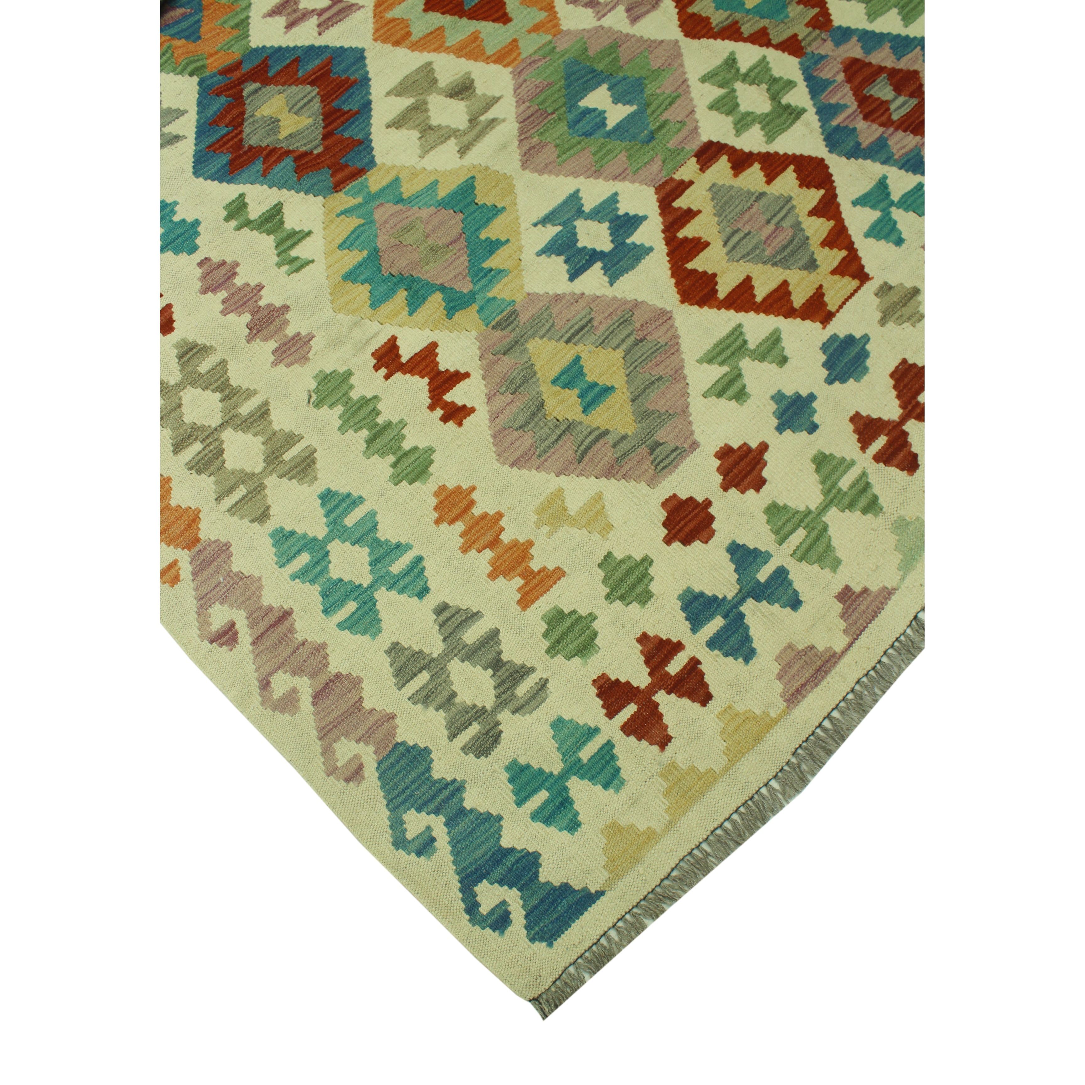 Hand-Woven Sangat Kilim Kendel Ivory/Rust Rug - 6'8