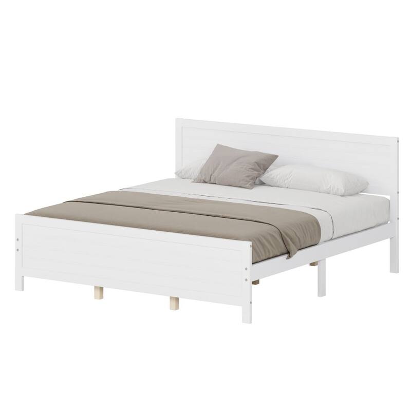 Wood Platform Bed Frame with Headboard, Mattress Foundation
