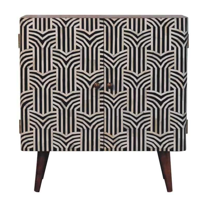 Artisan Furniture Solid Wood Honey Caramel Edessa Bone Inlay Cabinet, Black and white With Two Drawers