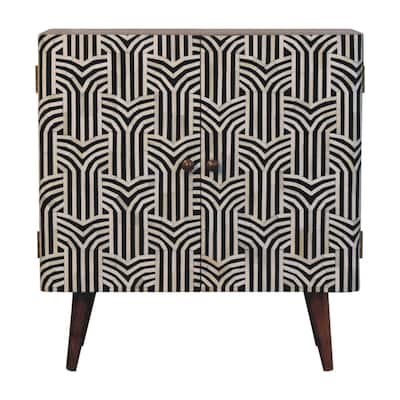 Artisan Furniture Solid Wood Honey Caramel Edessa Bone Inlay Cabinet, Black and white With Two Drawers