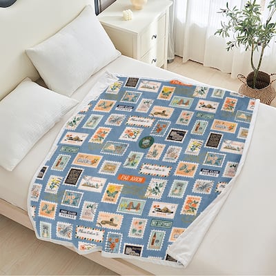 Vintage Postmarks Stamps Blanket, Lightweight Cozy Plush Warm Flannel Throw Blankets for Couch Sofa Bed