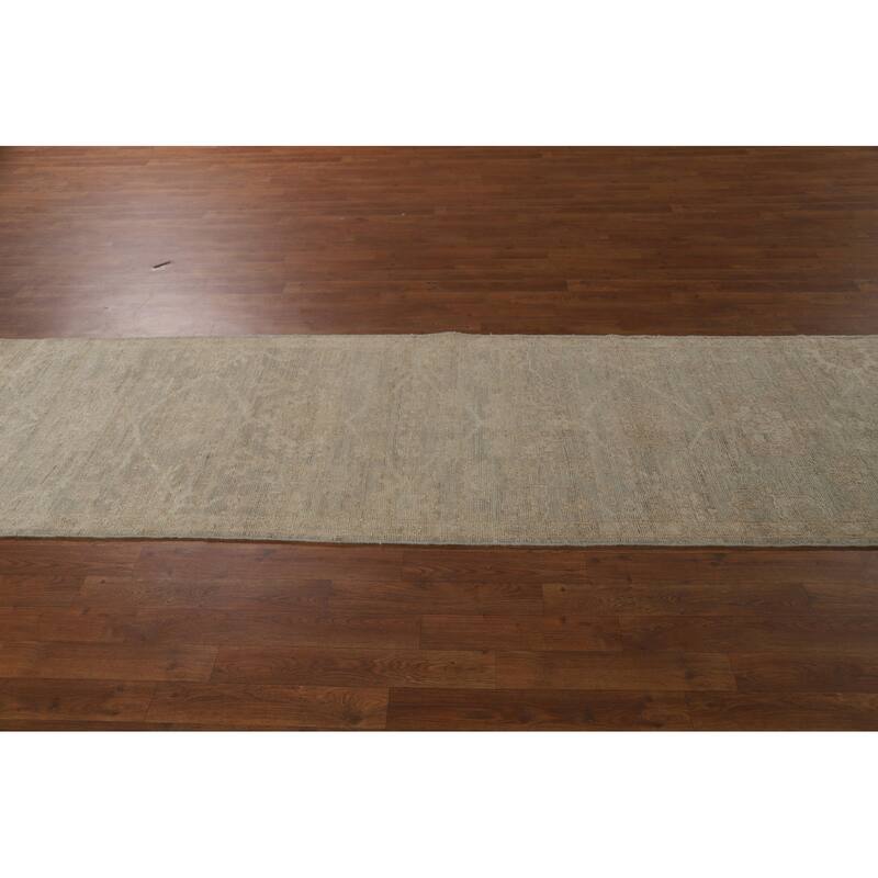 Grey Vegetable Dye Oushak Turkish Runner Rug Handmade Wool Carpet - 2'10" x 9'8"