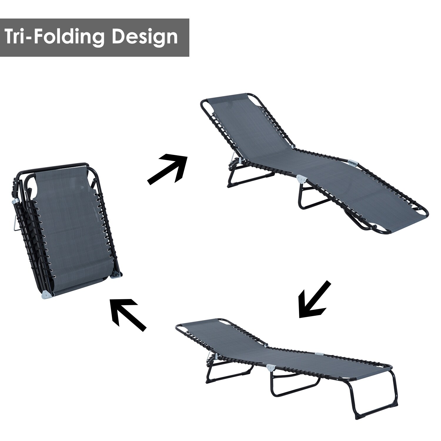Outsunny 3 Position Reclining Beach Chair Chaise Lounge Folding Chair With Comfort Ergonomic Design Grey On Sale Overstock 22358048