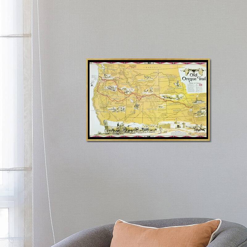 iCanvas "Map of the Old Oregon Trail " by American School Framed Canvas Print
