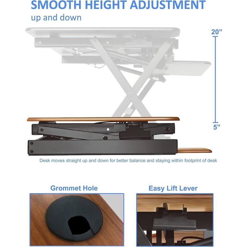 Rocelco 46 in. W Beige Height Adjustable Standing Desk Converter with Double Monitor Mount and Deep Keyboard Tray