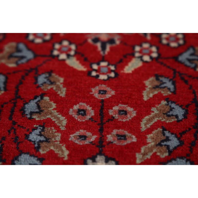 Floral Red Kashan Indian Area Rug Handmade Wool Carpet - 6'1"x 9'4"