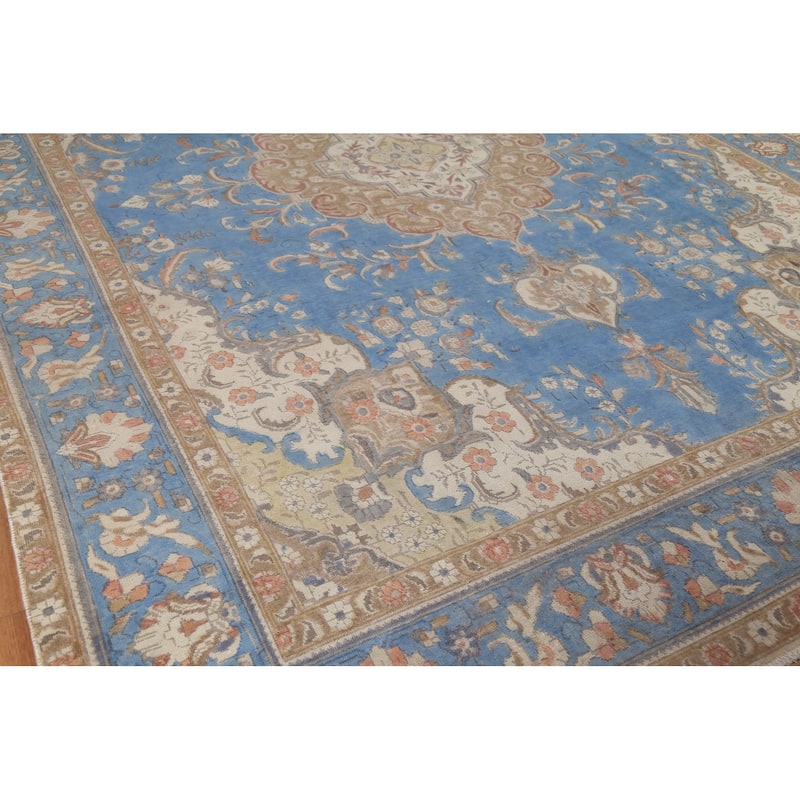 Blue Tabriz Persian Vintage Area Rug HandKnotted Wool Carpet 9'6"x