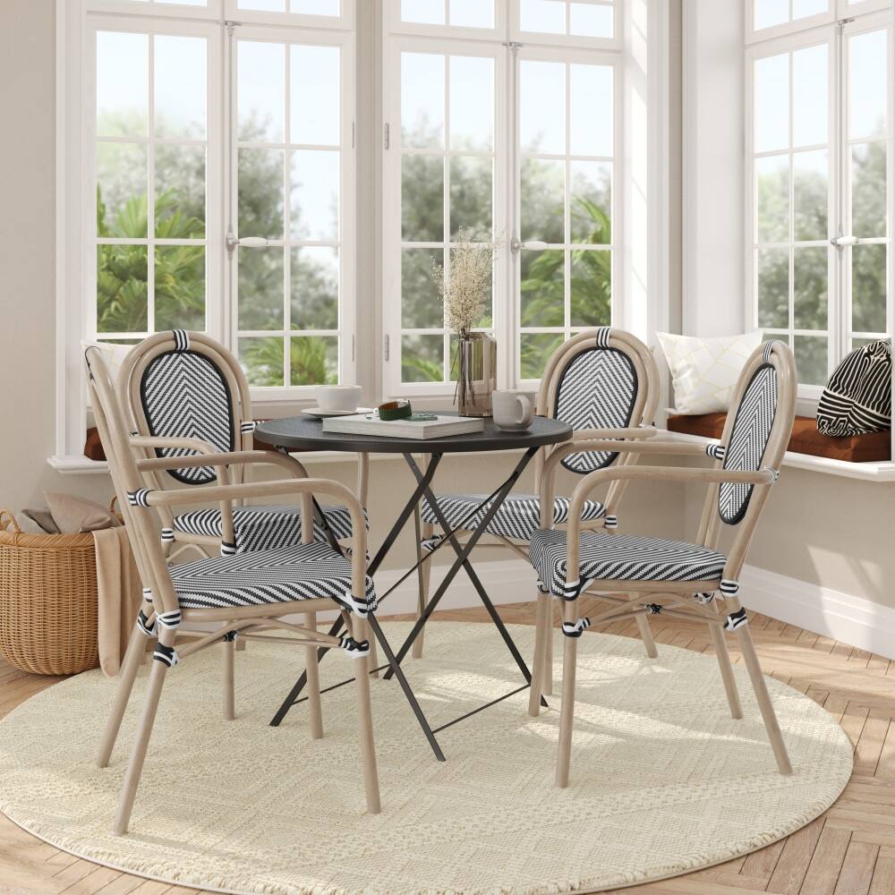 4 Pack All-Weather Commercial Paris Chairs with Arms and metal Frames