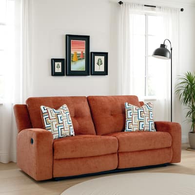 Genna Manual Recliner Sofa, Spice Orange Polyester, 2 Pillow 87 Inch
