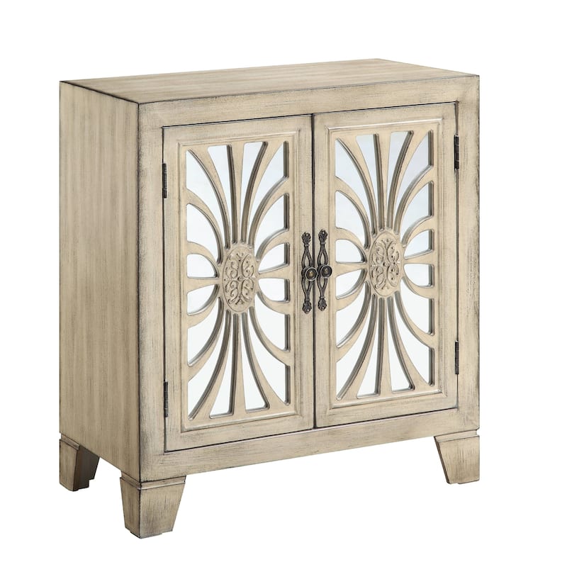 Charming Antique White Console Cabinet with Versatile Storage Options