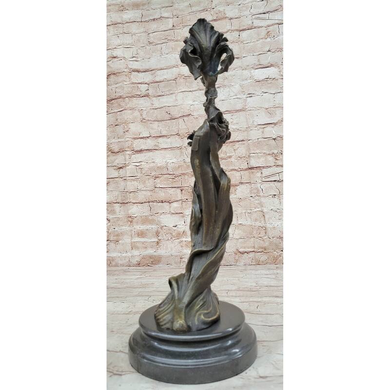 Hand Made Wood Nymph Bronze Candleholder Sculpture Hot Cast Marble Base Figure