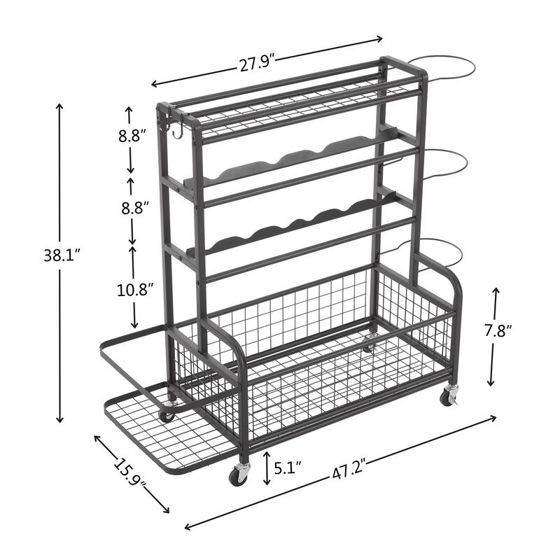 Metal Storage Organizer with Rolling Wheels for Sports Equipment Organizer - 47.24"L * 15.94"W * 38.19"H