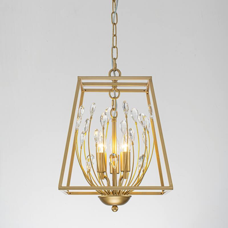 3-Light Transitional Metal & Crystal Chandelier with Adjustable Height for Dining Room - 3 Light - 3 Light - Gold