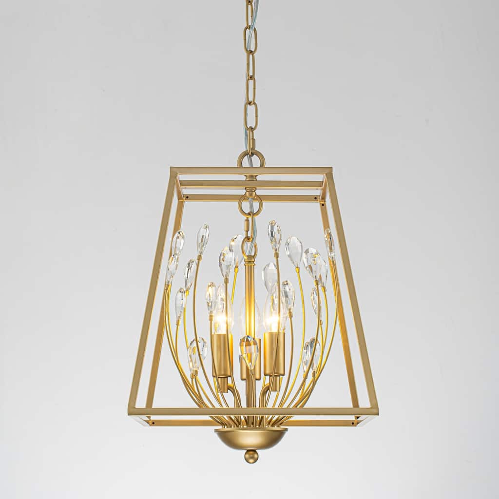 3-Light Transitional Metal & Crystal Chandelier with Adjustable Height for Dining Room - 3 Light