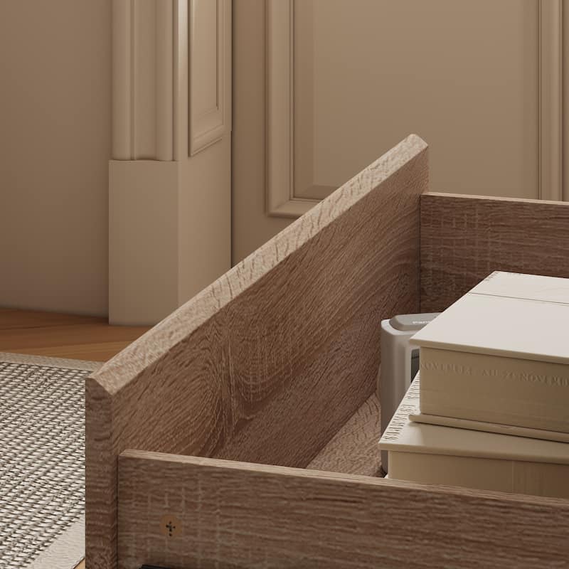 Wood Grain 7-Drawer Dresser with Hidden Compartments and Kick-to-Open Bottom Drawer