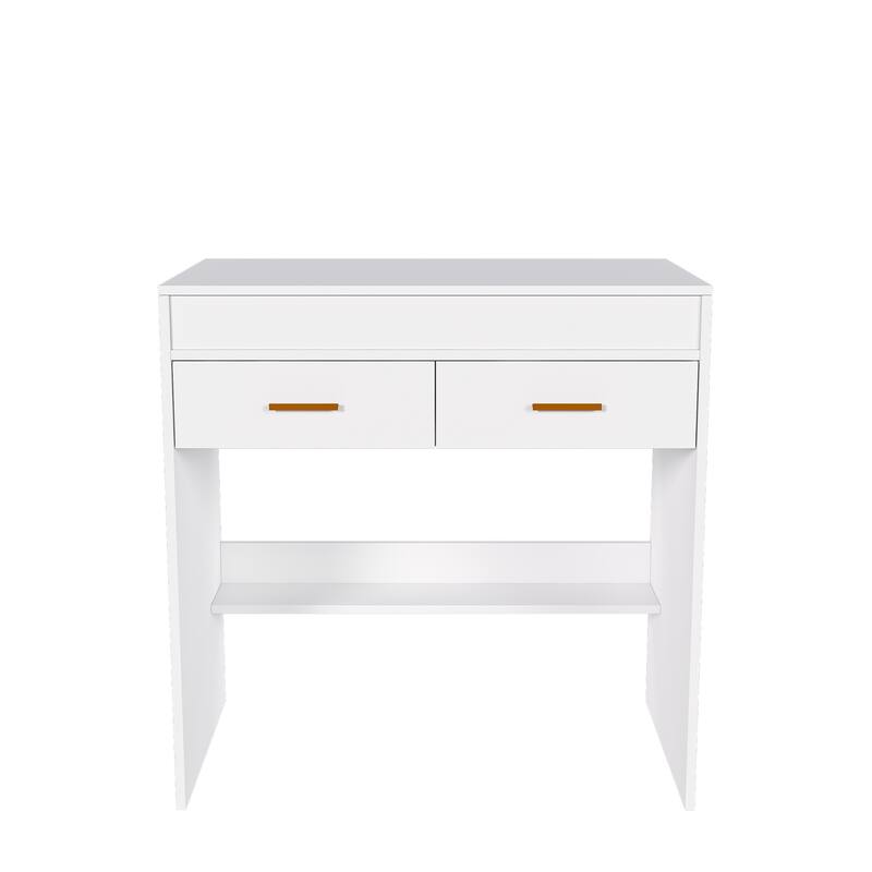 White Makeup Table Vanity Desk with Flip-down LED Mirror & Power Outlet