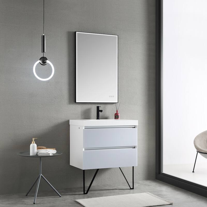 LED Lighted Floating / Wall Huang Vanity with Acrylic Sink and Comfortable Dimmed Vanity Light