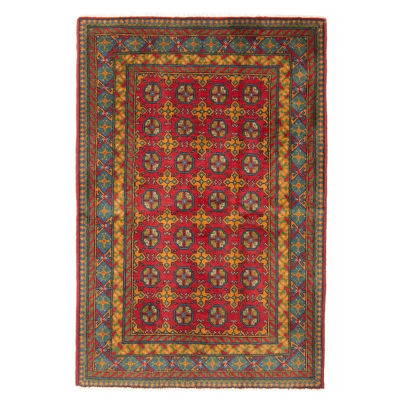 ECARPETGALLERY Hand-knotted Uzbek Kargahi Red Wool Rug - 3'11 x 5'9 - 3'11 x 5'9 - Red