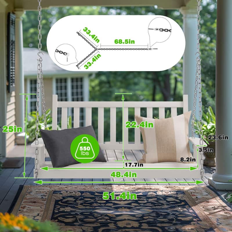 VEIKOUS 4 ft. Outdoor Wood Hanging Patio Porch Swing with Chains for 2 Person
