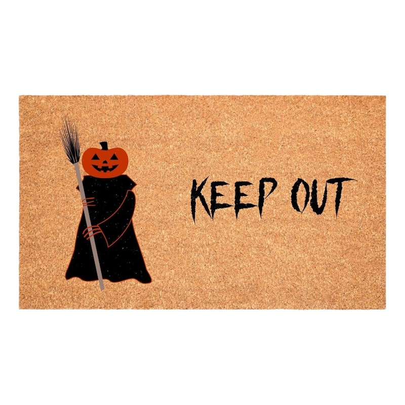 HomeRoots 24" X 36" Natural And Brown Spooky Pumpkin Halloween Outdoor Coir Door Mat - 24.00' X '36.00