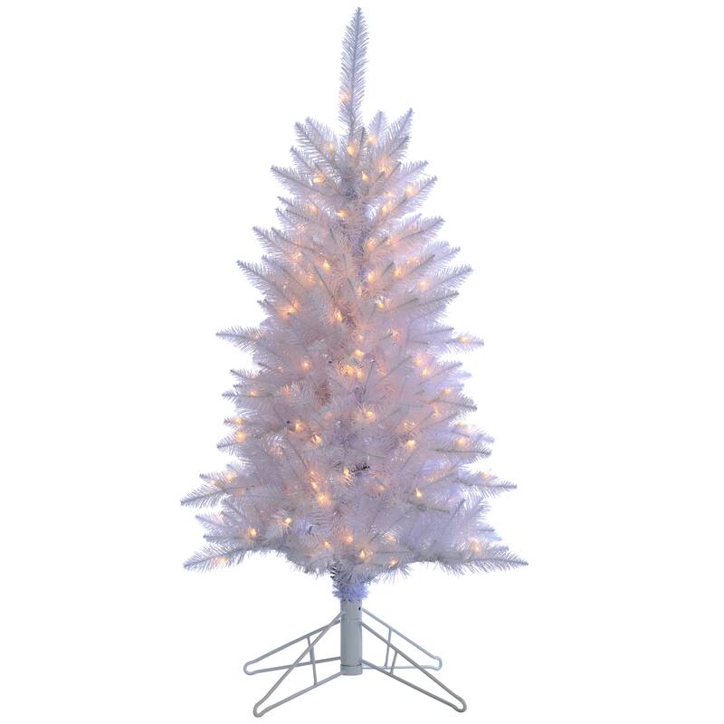 4 Foot White Tiffany Tinsel Tree with 150 clear lights