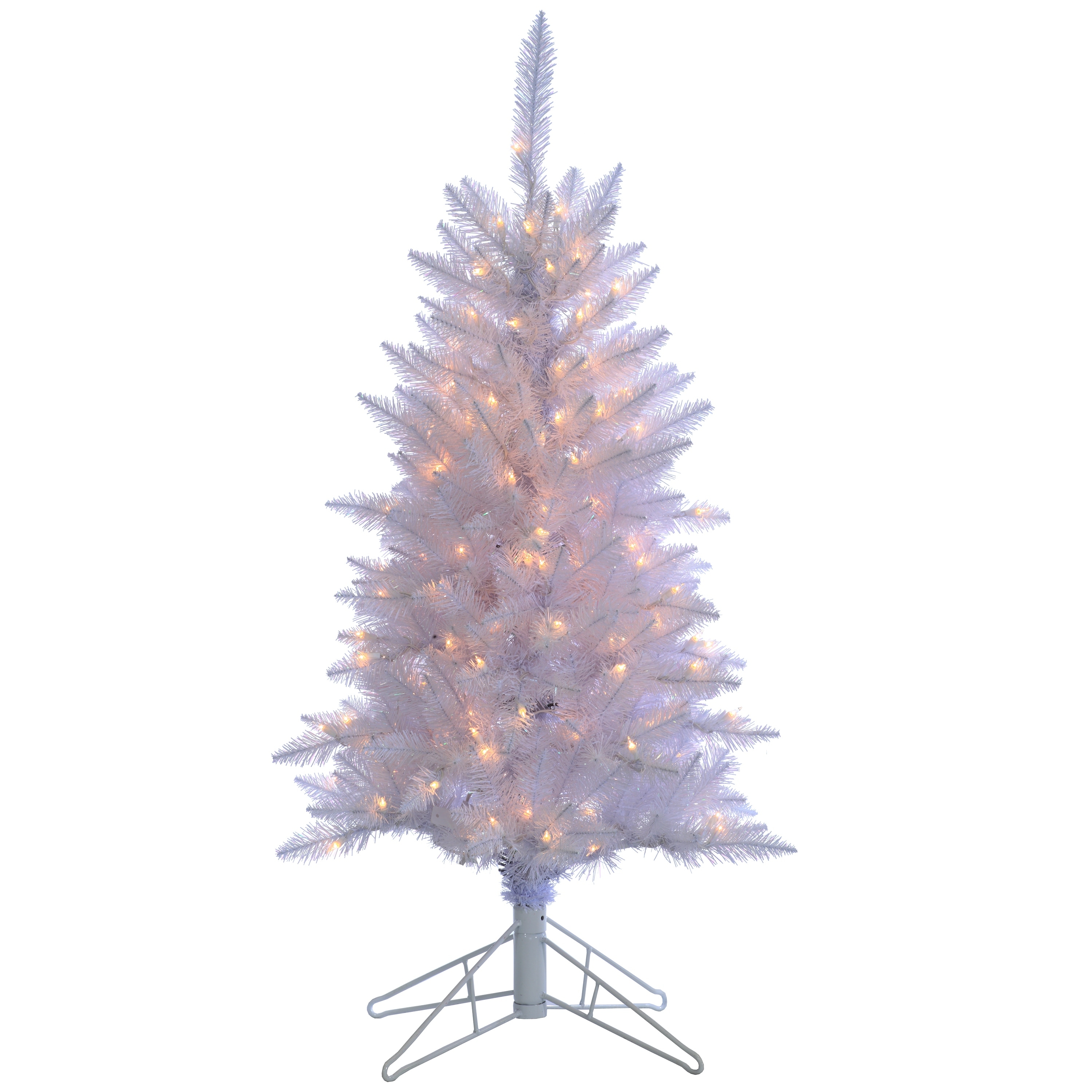 4 Foot White Tiffany Tinsel Tree with 150 clear lights