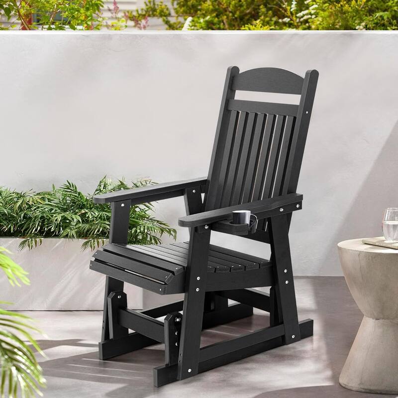 Poly Lumber Patio Glider for One Person with Cup Holders, HIPS Material, All-Weather Resistant