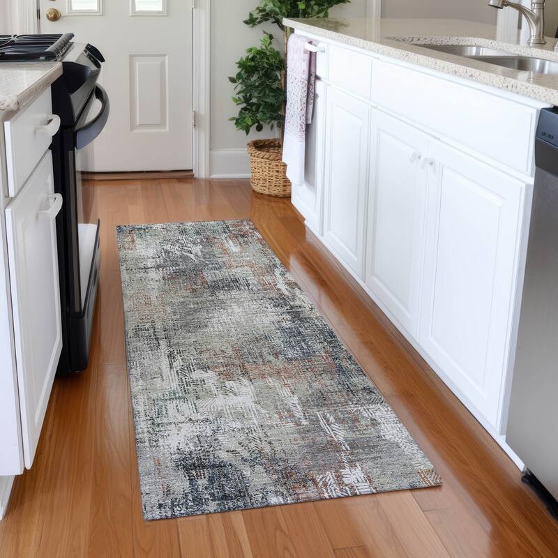 Machine Washable Indoor/ Outdoor Chantille Boho Abstract Rug - Taupe - 2'3" x 7'6"