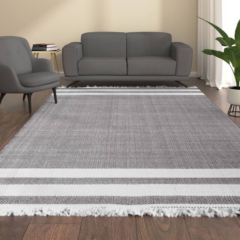 Sevita Cinder Gray Striped PET Yarn Indoor/Outdoor Area Rug