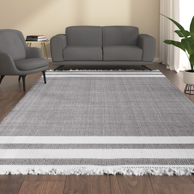 Sevita Cinder Gray Striped PET Yarn Indoor/Outdoor Area Rug