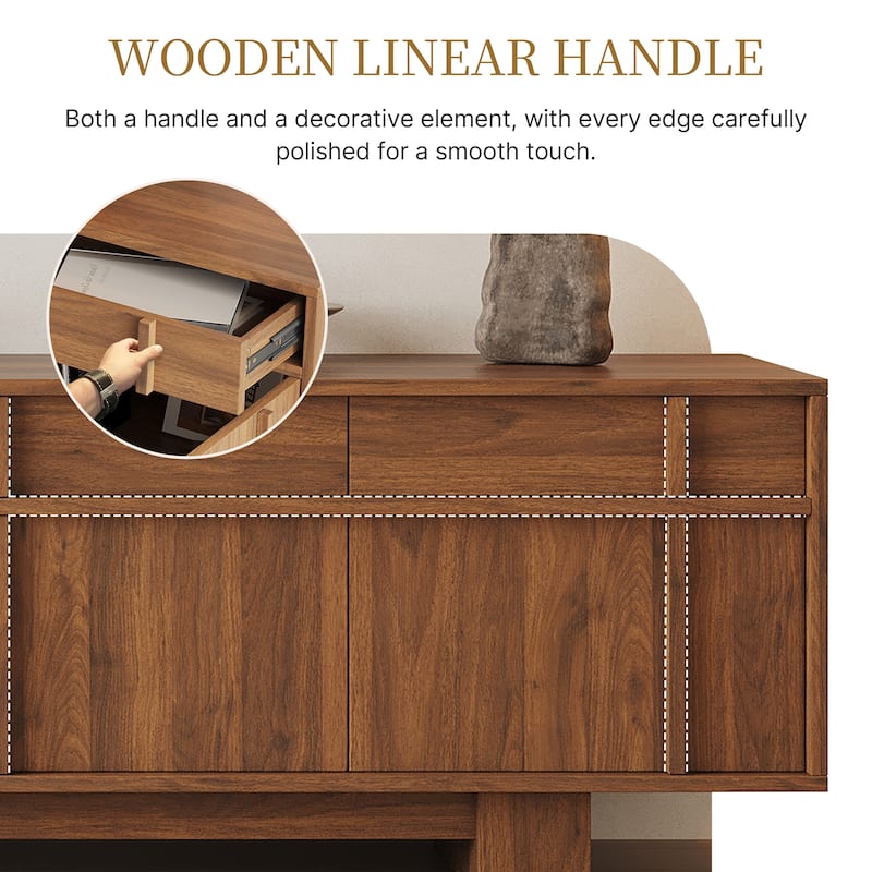 70.87" Mid Century TV Stands, Brown Wood Texture with ample Storages