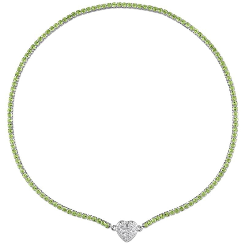 Miadora 17 1/2ct TGW Peridot Created White Sapphire Necklace Tennis Bracelet Set in Two-Tone Silver