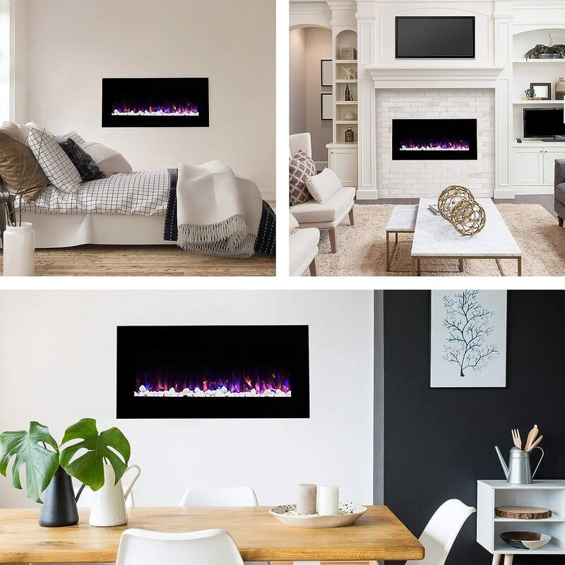 Recessed Wall-mounted Electric Fireplace with Remote Control, 16 Flame Colors and Timer