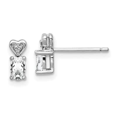 Curata 925 Sterling Silver Post Earrings Polished back White Topaz and Diamond Earrings - 8x3mm Wide