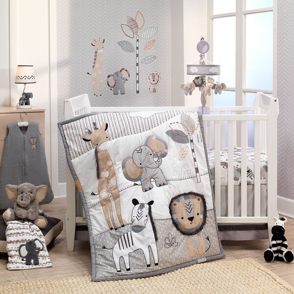 Lambs & Ivy Jungle Safari Gray/Tan/White Nursery 6-Piece Baby Crib ...