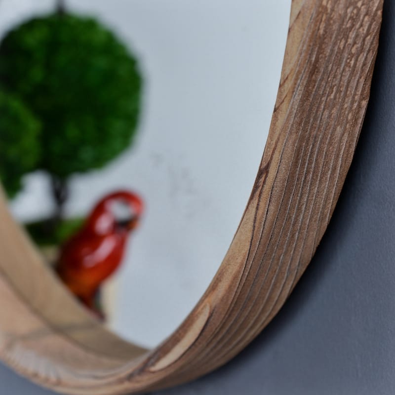 28" Round Wood Mirror