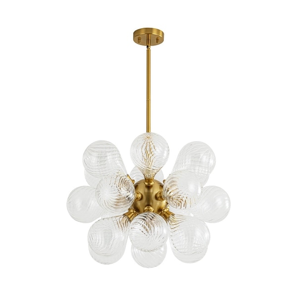 18-Light Cluster Blue Glass Bubble Chandelier - 25in Wide Gold